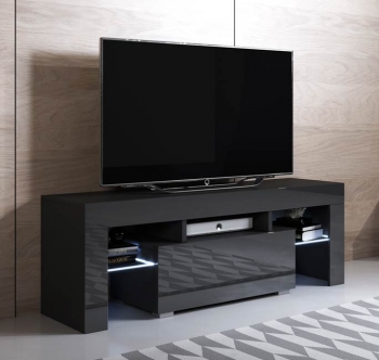 Mueble Tv 1 Cajón 2 Estantes - Negro Acabado En Brillo Led 16 Colores - 130 X 45 X 35cm - Elio