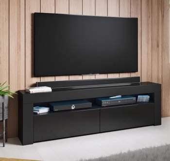 Mueble Tv 2 Puertas – Negro Acabado En Brillo Led 16 Colores – 140 X 50,5 X 35cm – Aker