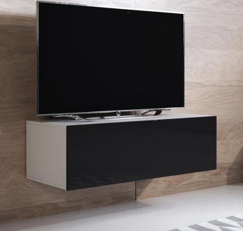 Mueble Tv Colgante 1 Puerta 2 Compartimentos – Blanco Y Negro Acabado En Brillo – 100 X 30 X 40cm – Luke H1