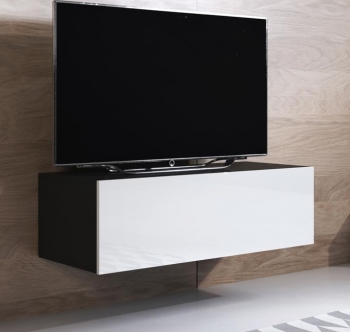 Mueble Tv Colgante 1 Puerta 2 Compartimentos – Negro Y Blanco Acabado En Brillo – 100 X 30 X 40cm – Luke H1
