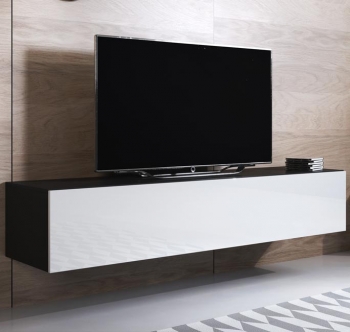 Mueble Tv Colgante 2 Puerta 3 Compartimentos – Negro Y Blanco Acabado En Brillo – 160 X 30 X 40cm – Luke H2