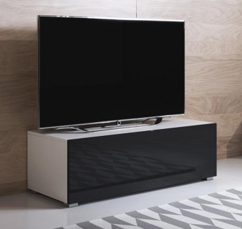 Mueble Tv Con Patas 1 Puerta 2 Compartimentos – Blanco Y Negro Acabado En Brillo – 100 X 32 X 40cm – Luke H1