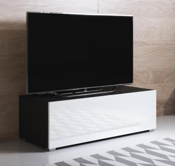 Mueble Tv Con Patas 1 Puerta 2 Compartimentos – Negro Y Blanco Acabado En Brillo – 100 X 32 X 40cm – Luke H1