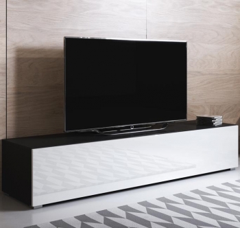 Mueble Tv Con Patas 2 Puerta 3 Compartimentos – Negro Y Blanco Acabado En Brillo – 160 X 32 X 40cm – Luke H2