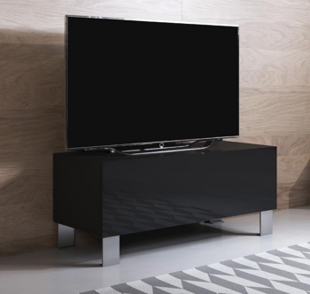 Mueble Tv Con Patas De Aluminio 1 Puerta 2 Compartimentos – Negro Acabado En Brillo – 100 X 42 X 40cm – Luke H1