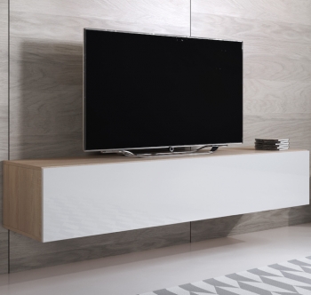 Mueble Tv Colgante 2 Puerta 3 Compartimentos – Sonoma Y Blanco Acabado En Brillo – 160 X 30 X 40cm – Luke H2