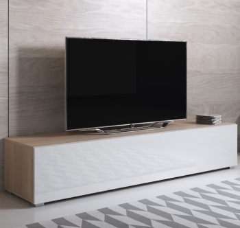Mueble Tv Con Patas 2 Puerta 3 Compartimentos – Sonoma Y Blanco Acabado En Brillo – 160 X 32 X 40cm – Luke H2