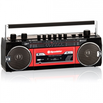 Radio Cassette Vintage Años 80 Portátil Multibanda Am /fm /sw Reproductor Grabador A Cinta, Usb Negro/rojo  Roadstar Rcr-3025ebt/rd