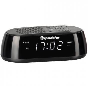 Radio Reloj Despertador Pll Fm, Puerto Usb Carga Rápida, 2 Alarmas, Gran Pantalla Lcd, Snooze Negro  Roadstar Clr-2477