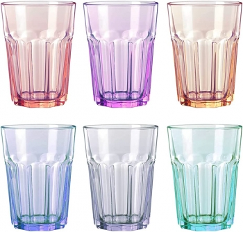 Set De 6 Vasos De Colores Pastel Vidrio Multicolor 365ml