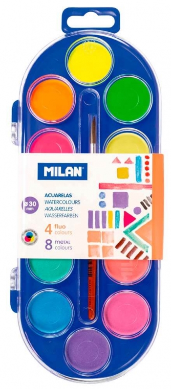 Acuarelas Milan 12 Colores Fluo Metal