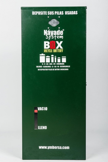 Náyade System Box Recycle Battery: Recolector - Dispensador Exterior Para La Recogida Y Reciclaje De Pilas Usadas + Regalo 5 Cubos Reciclaje