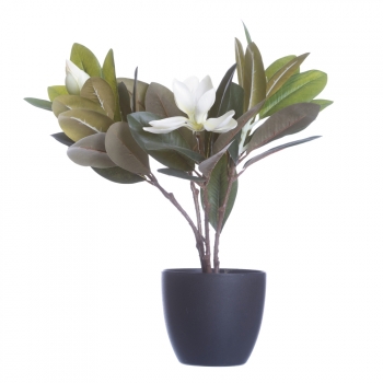 Planta Artificial Magnolia Con Macetero Verde De Pvc De 45 Cm