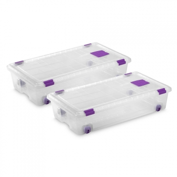 2 Cajas De Plástico Transparente Cierre De Clip 35l, 730x405x165mm