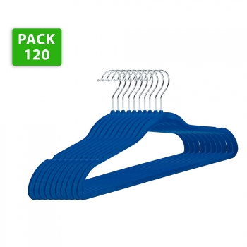 Pack 120 Perchas Terciopelo Azul Antideslizantes Y Resistentes