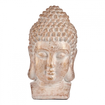 Figura Decorativa Para Jardín Buda Cabeza Blanco/dorado Poliresina (35 X 65,5 X 38 Cm)