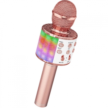 Micrófono De Karaoke Portátil Bluetooth Inalámbrico Para Móvil Con Altavoz Potente Para Música Cantar Con Luz Led (color Bronce)