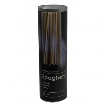 Caja Espaguetis Metálica Moderna, Espaguetis Caja Negra Y Plateada En Relieve, Con Medidor De Cantidades, 8,5x28cm - Hogar Y Más