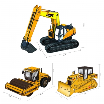 Set 3 Puzzles 3d - Modelos Excavadora/bulldozer/apisonadora - 50 Pzas C/u