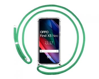 Funda Colgante Transparente Oppo Find X3 Neo 5g Con Cordon Verde Agua