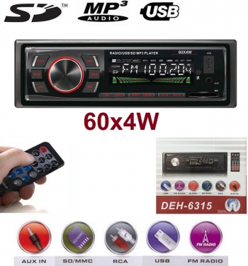 Radio Para Coche Autoradio 60x4 Con Sd/usb/aux Fm Estereo Mp3 Mando A Distancia