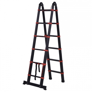 Escalera Plegable De Aluminio Nylon Homcom 379x67,5x11 Cm - Negro