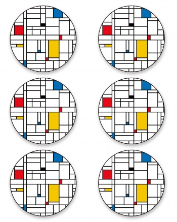 Panorama Pack De 12 Posavasos Vinílicos Mondrian 10x10cm - Posavasos Originales - Protección Para Mesas Y Superficies - Impermeable, Fácil De Limpiar Y Antideslizante