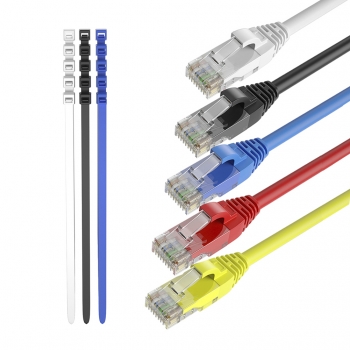 Max Connection Pack 5 Cables Ethernet Cat6 Rj45 24awg 1.5m + 15 Bridas (5 Cables, Frecuencia Hasta 500 Mhz, Pvc, Tamaño 1.5m) - Multicolor