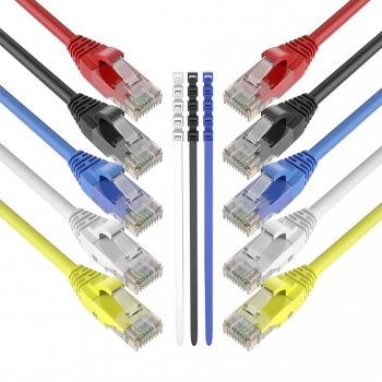 Max Connection Pack 10 Cables Ethernet Cat6 Rj45 24awg 0.5m + 15 Bridas (10 Cables, Frecuencia Hasta 500 Mhz, Pvc, Tamaño 0.5m) - Multicolor