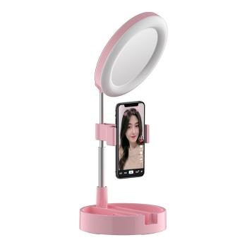 Aro De Luz 16cm Con Espejo Trípode Integrado Plegable Base Para Guardar Maquillaje