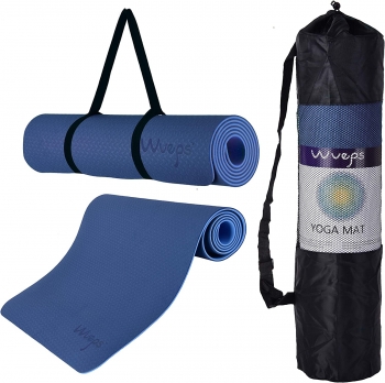 Esterilla De Yoga Wueps | Mat De Yoga Antideslizante Con Material Tpe Ecológico | Azul Oscuro/azulclaro