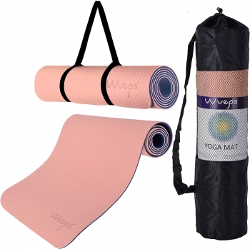 Esterilla De Yoga Wueps | Mat De Yoga Antideslizante Con Material Tpe Ecológico| Rosa Chicle /azul Oscuro