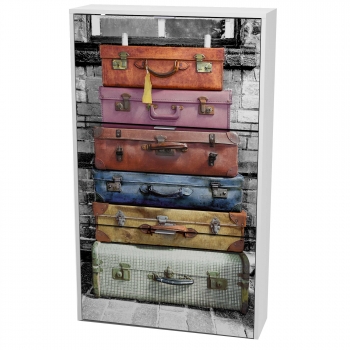 Zapatero Suitcase 3 Puertas Con Impresión Y Color Blanco Pasillo Entrada Estilo Moderno 117x60x24 Cm