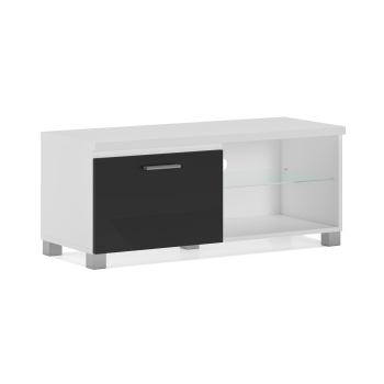 Mueble Tv 100 Con Led Para Salón, Comedor, Color Blanco Y Negro Lacado Brillo, 100x40x42cm