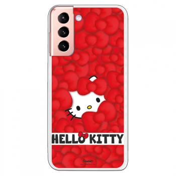 Funda Original Compatible Con Samsung Galaxy S21 - Hello Kitty Patron Lazos Rojos