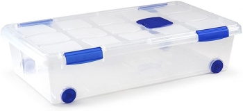Caja De Almacenamiento Con Tapa Y Ruedas  Apilable De Plastico 30l