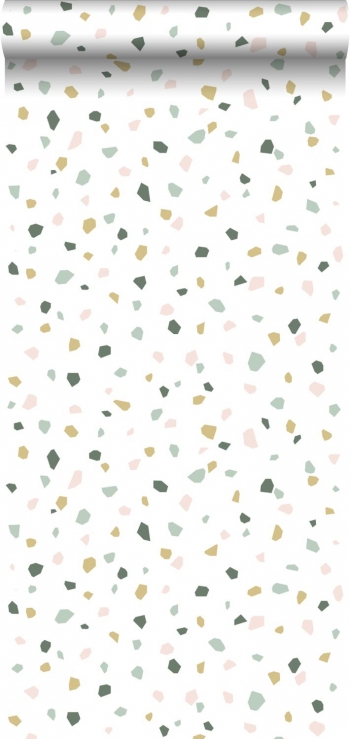 Papel Pintado Estahome Terrazo Blanco, Rosa Suave Y Menta Verde - 139033 - 0,53 X 10,