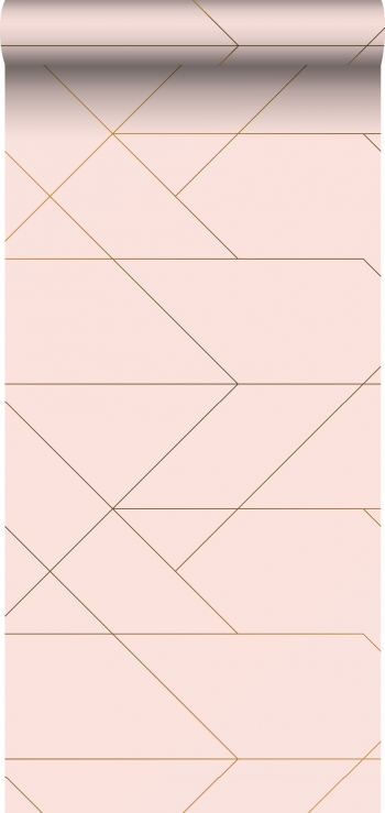 Papel Pintado Estahome Líneas Gráficas Rosa Suave Y Oro - 139211 - 0,53 X 10,05 M