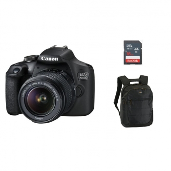 Canon Eos 2000d Negro Kit Ef-s 18-55mm F3.5-5.6 Iii + Lowepro Compuday Photo 250 Bag Negro + Sd 16go