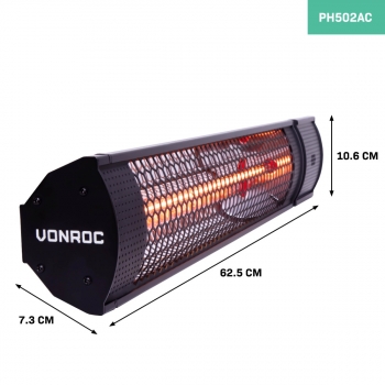 Vonroc Calefactor Marsili - 2000w - 2 Niveles De Calor - Negro - Para Pared, Techo O Soporte - Elemento De Bajo Brillo - Incluye Mando A Distancia