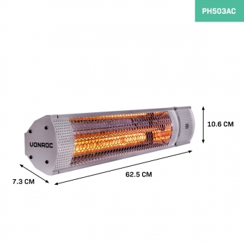 Vonroc Calefactor Marsili 2000w - 2 Niveles De Calor - Plata - Elemento De Bajo Deslumbramiento - Con Mando A Distancia