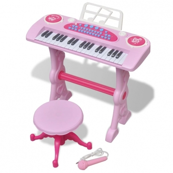 Piano De Juguete De 37 Teclas Con Taburete/micrófono Para Niños (rosa) Vidaxl