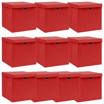 Cajas De Almacenaje Con Tapas 10 Unidades Tela Rojo 32x32x32 Cm