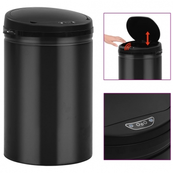 Cubo De Basura Con Sensor Automático 30l Acero Al Carbono Negro Vidaxl