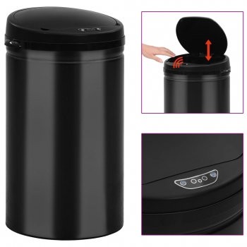 Cubo De Basura Con Sensor Automático 40l Acero Al Carbono Negro Vidaxl