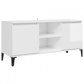 Mueble De Tv Con Patas De Metal Blanco Brillante 103,5x35x50 Cm Vidaxl