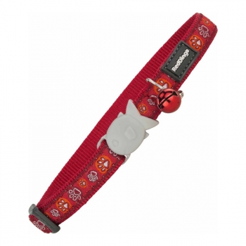 Collar Para Gato Red Dingo Style Rojo Huella De Animal (1,2 X 20-32 Cm)
