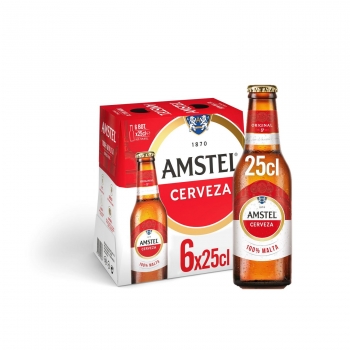 Cerveza rubia Amstel pack 6 botellas 25 cl.