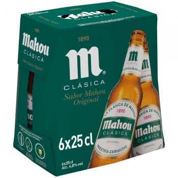 Cerveza Mahou Clásica pack de 6 botellas de 25 cl.