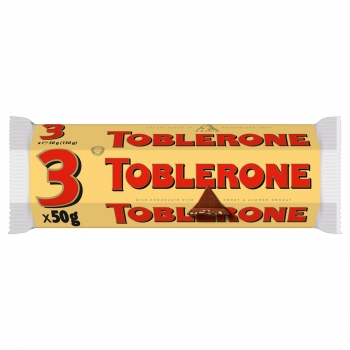 Barrita de chocolate con leche, miel y almendras Toblerone pack de 3 unidades de 50 g.